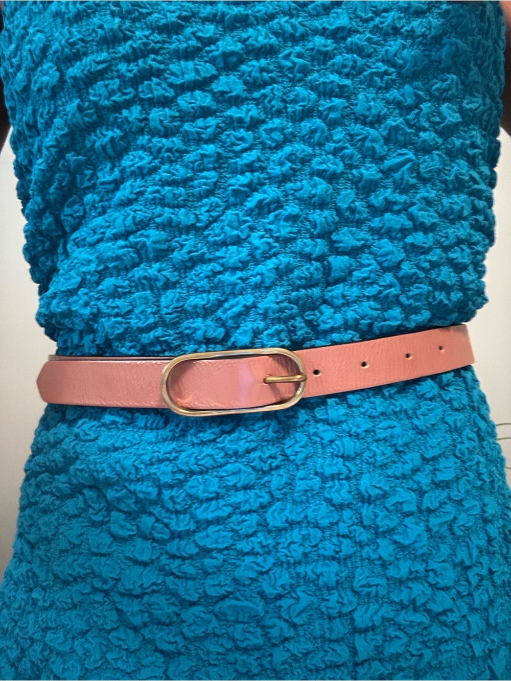 Rachel Comey Pink Leather Belt with Gold Oval Buckle